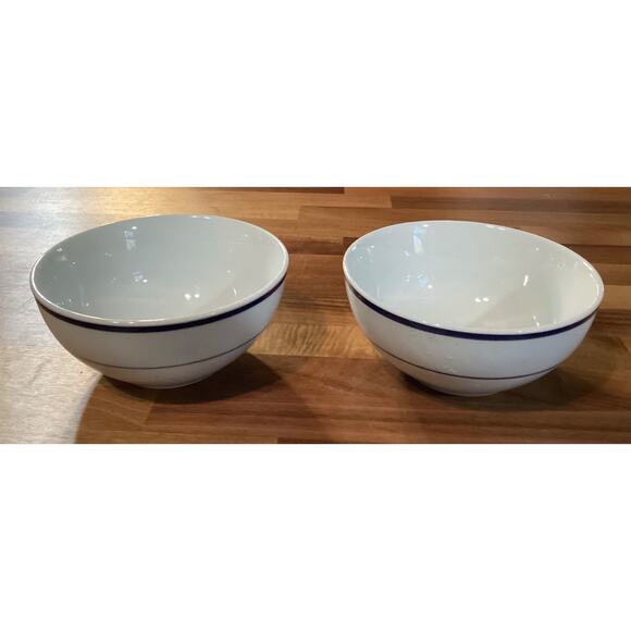 Set of 2 ONEIDA Maitre d' De Porcelain 6" Cereal Bowls White with Blue Bands - Picture 7 of 11